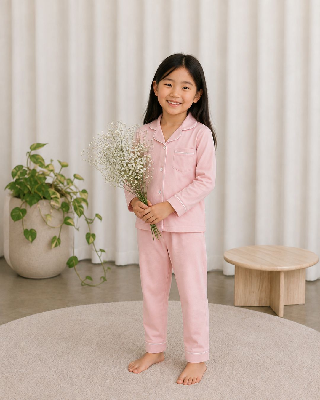 Peach Cloud Collared Pajamas